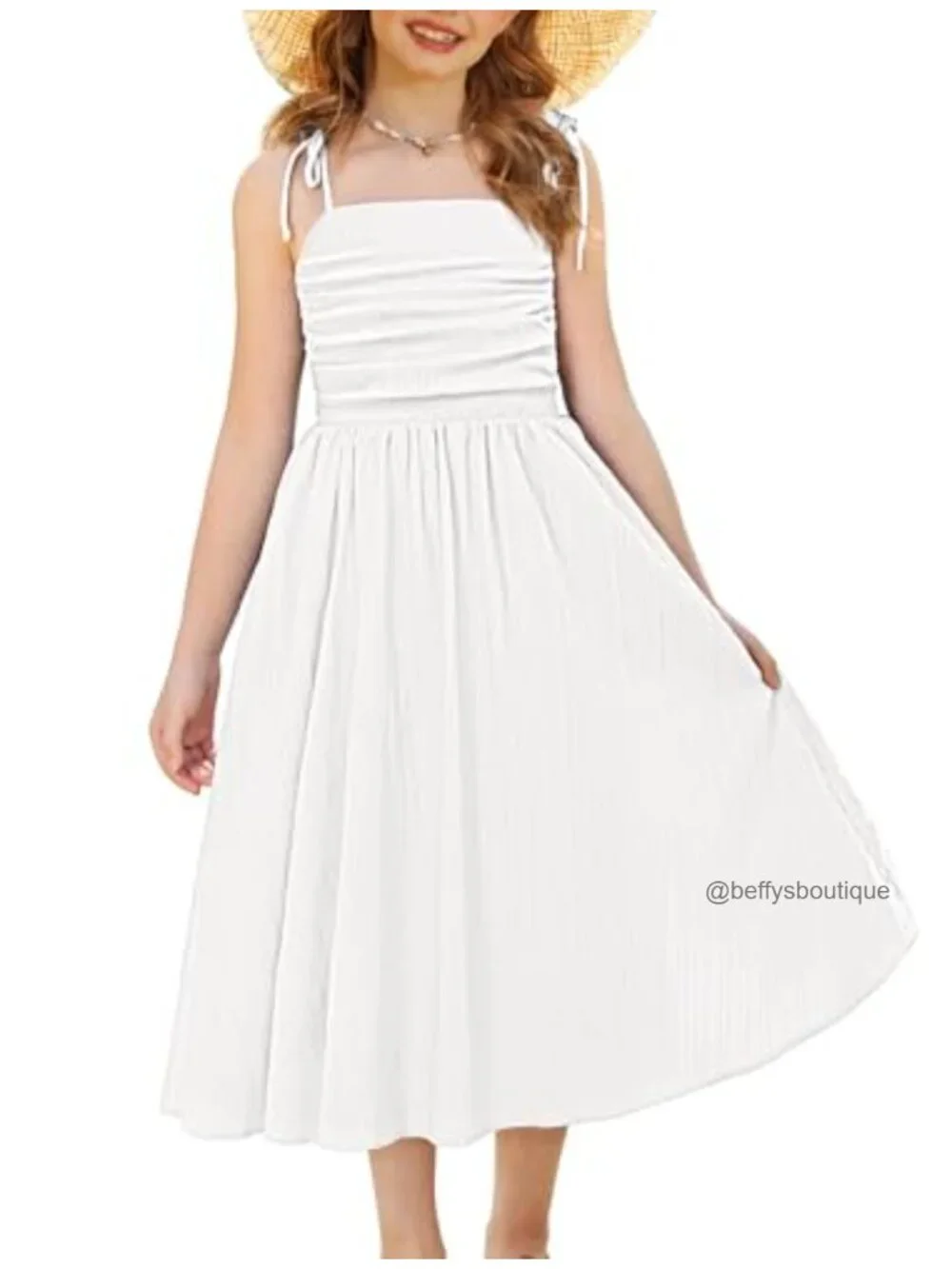 Girls Spaghetti Strap Ruched Flowy Sundress 97% Polyester 3% Spandex